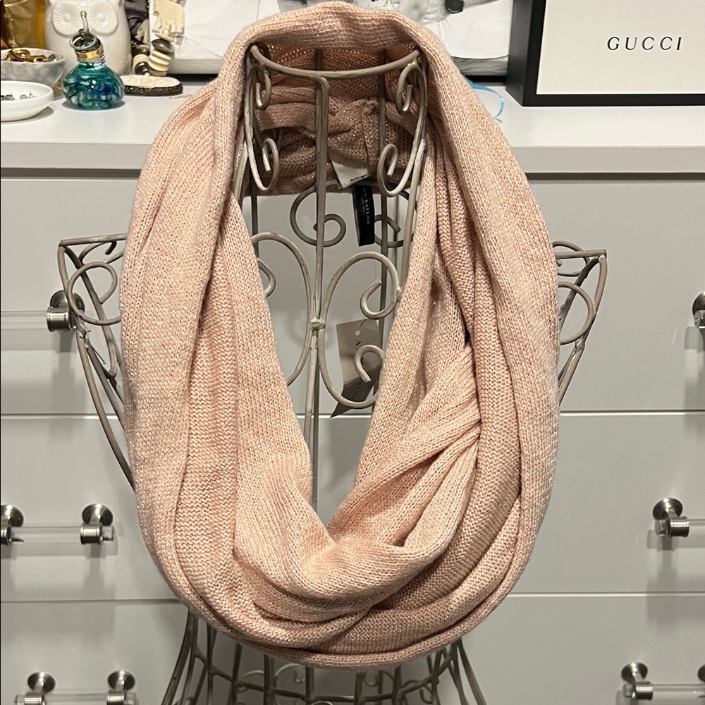 Ann Taylor Light Pink Sparkly Cashmere Blend Infinity Scarf, OS, NEW